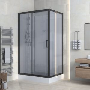 MARANI CABINE DE DOUCHE COMPLÈTE AVEC PORTE COULISSANTE - 120X225X90 CM - RÉVERSIBLE - NOIR MAT - VERRE FUMÉ GRIS