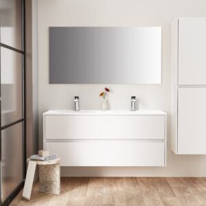 ALONI HAYAT MEUBLE SOUS-VASQUE - 2 TIROIRS - SANS POIGNEE - SOFT CLOSE – 119,5X50X45 CM - BLANC BRILLANT