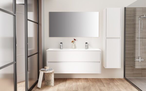 ALONI HAYAT MEUBLE SOUS-VASQUE - 2 TIROIRS - SANS POIGNEE - SOFT CLOSE – 119,5X50X45 CM - BLANC BRILLANT