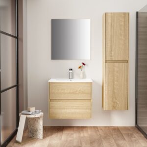ALONI HAYAT MEUBLE SOUS-VASQUE - 2 TIROIRS - SANS POIGNEE - SOFT CLOSE – 59,5X50X45 CM - CHÊNE
