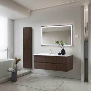 LAYDA MEUBLE SOUS-VASQUE - 4 TIROIRS - SANS POIGNÉES - SOFT CLOSE – 119X49X52 CM - NOYER FONCÉ