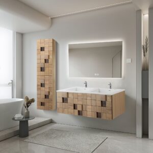 MIMOZA MEUBLE SOUS-VASQUE - 1 TIROIR - SANS POIGNÉE - SOFT CLOSE – 119X40X52 CM - CHÊNE CLAIR