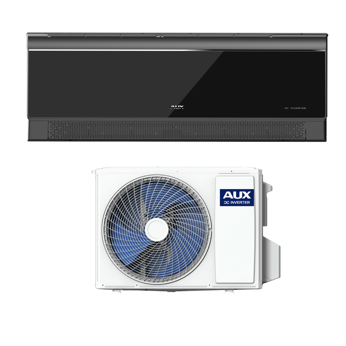 AUX SINGLE SPLIT CLIMATISEUR - UNITÉ EXTÉRIEURE ET INTÉRIEURE - PACK COMPLET - REFROIDISSEMENT ET CHAUFFAGE - WIFI - 12000 BTU - 3,5KW - R32 - NOIR BRILLANT