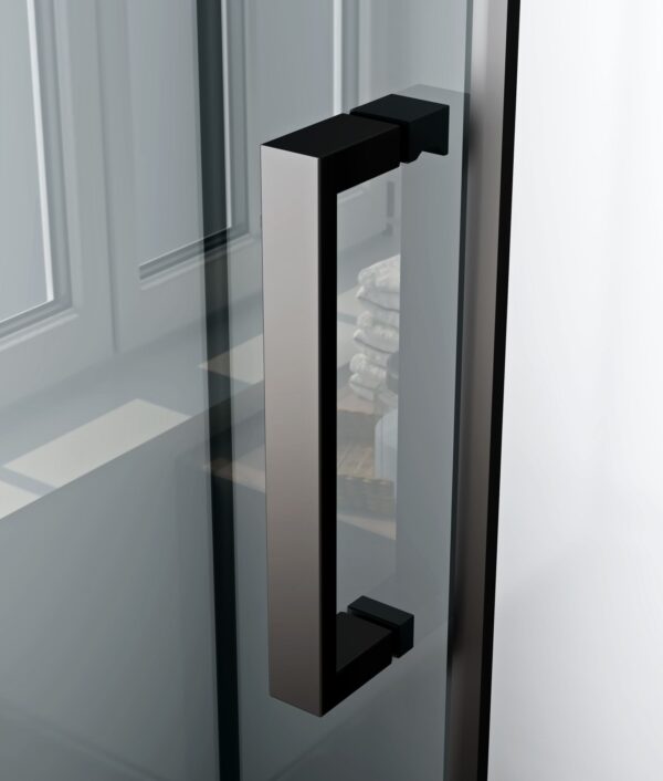 RIMO CABINE DE DOUCHE COMPLÈTE AVEC PORTE PIVOTANTE - 80X215X80 CM - RÉVERSIBLE - NOIR MAT - VERRE CLAIR – Image 2