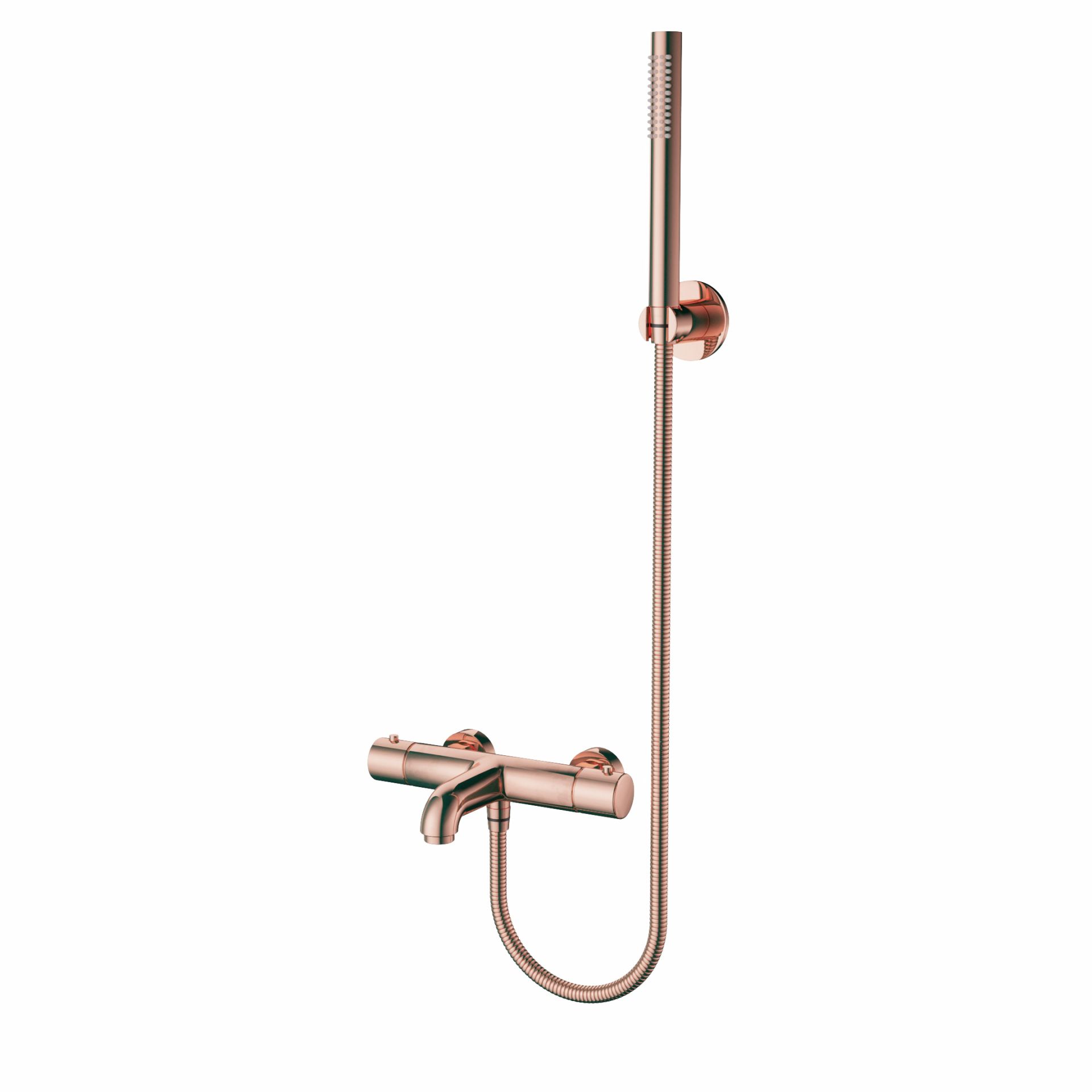 ALONI MITIGEUR BAIN ET DE DOUCHE - THERMOSTATIQUE - AVEC FLEXIBLE DE DOUCHE 150 CM, POMME DE DOUCHE ET SUPPORT MURAL - CUIVRE BROSSÉ