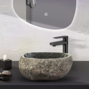 VASQUE EN PIERRE DE RIVIÈRE NATURELLE - GRIS 30-35X15X2CM