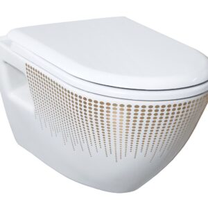 WC SUSPENDU DESIGN - BLANC AVEC DÉCORATION DOREE