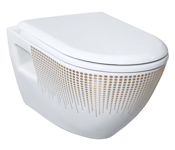 WC SUSPENDU DESIGN - BLANC AVEC DÉCORATION DOREE