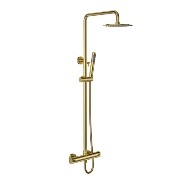 ALONI RONDO ENSEMBLE DE DOUCHE PLUIE – THERMOSTATIQUE – MONTAGE APPARENT – OR BROSSÉ