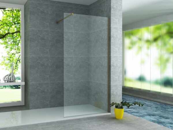 ALONI PROFIL MURAL POUR PAROI DE DOUCHE + BARRE STABILISATION - 200 CM - OR BROSSÉ